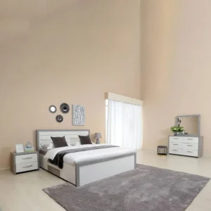 Modern Lamited Double Bed with Grey & White Two-Tone Finish – Integrated Storage - Image 2