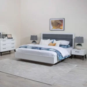 Nordic Grey & White Padded Modern Deco Bed – Minimalist Style - Image 2