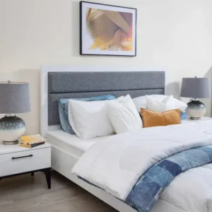 Nordic Grey & White Padded Modern Deco Bed – Minimalist Style - Image 3