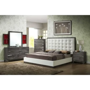 Velvet Tufted Polish Bed in Dark Brown and White - Image 1