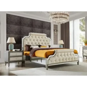 Classic Silver Polish Bed with Mirror Accents - Image 1