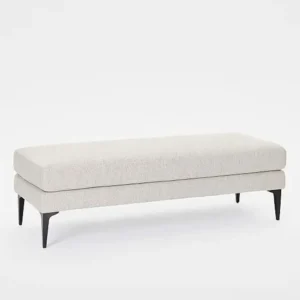 Minimalist Modern Jute Fabric Bench with Dark Espresso Tapered Legs - Image 1