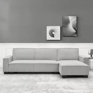 Trendy L-Shaped Grey Fabric Sectiol Sofa with Black Legs - Image 1