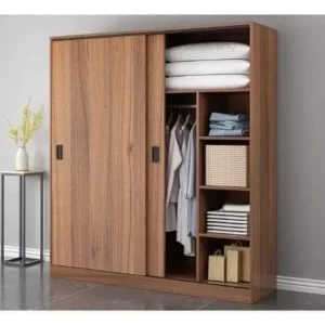 Classic tural Brown Wood Sliding Door Wardrobe - Image 1