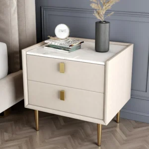 Deco Luxury White Marble Top Side Table with Gold Accents – Turkish Design - Image 1