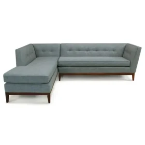 Luxury L-Shaped Sectiol Sofa in Slate Grey Fabric with Walnut Wood Base - Image 1