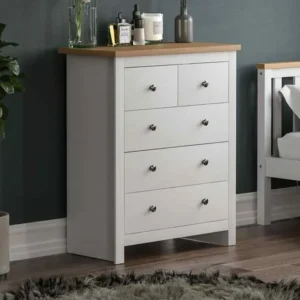 Classic Country Style 5-Drawer Chest in White & tural Oak Finish - Image 1