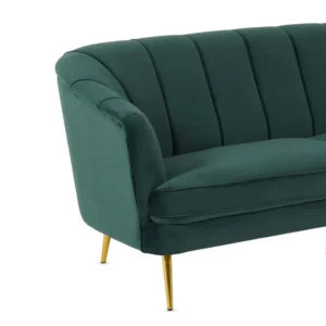 Elegant Emerald Green Velvet Scalloped Back Sofa with Gold Metal Tapered Legs - Image 3