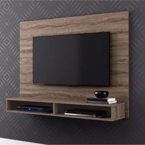 Contemporary Dark Brown Wall-Mounted LCD TV Unit with Storage Shelves - Image 1