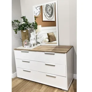 Elegant White & Oak Classic Deco King Size Bed with Slat Headboard - Image 2