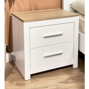 Elegant White & Oak Classic Deco King Size Bed with Slat Headboard - Image 3