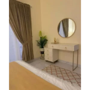 Elegant Deco Beige Upholstered Bed with Luxury Gold Lighting Accents – Hotel Style - Image 3