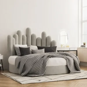 Skyline Velvet Circular Platform Bed with Finger Headboard - Image 1