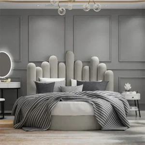 Skyline Velvet Circular Platform Bed with Finger Headboard - Image 3