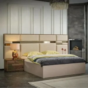 Acama Luxury Turkish Fabric Bed with Oversized Paneled Headboard - Image 1