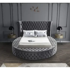 Grand Tufted Regency Round Bed with Wingback Headboard - Image 1