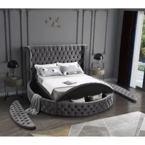 Grand Tufted Regency Round Bed with Wingback Headboard - Image 2