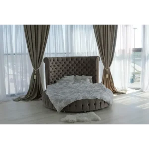 Majestic High-Back Tufted Velvet Round Estate Bed - Image 1