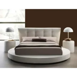 Linear Chic White Leatherette Circular Bed Frame - Image 1