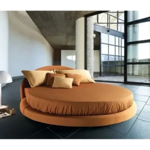 Sunset Ochre Velvet Round Statement Bed - Image 1