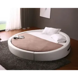 Pristine White Modern Velvet Round Bed - Image 1