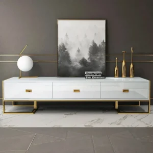 Luxury White Deco LCD Floor Unit with Gold Stainless Steel Base - Image 1