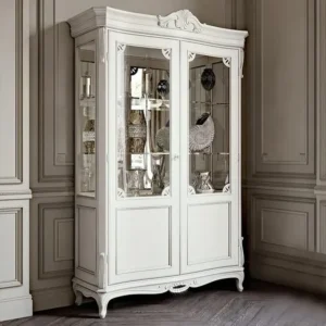 Luxury Deco White Carved Wood Display Showcase - Image 1