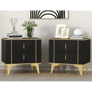 Turkish Deco Black and Gold Geometric Side Tables - Image 1