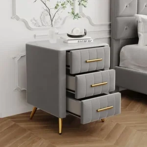 Simple Fabric Grey Velvet Padded Side Table - Image 1
