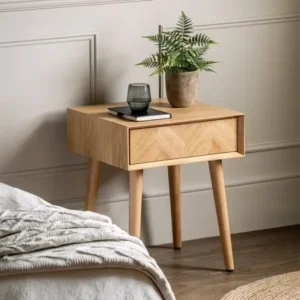 Modern Polish Light Oak Chevron Side Table - Image 1