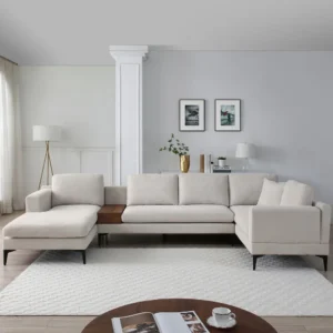 Nordic Haven White Velvet Sofa with Built-in Side Table - Image 1