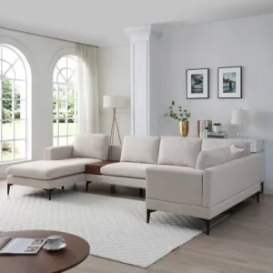 Nordic Haven White Velvet Sofa with Built-in Side Table - Image 2
