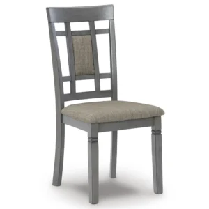 Classic Grey Wooden Dining Chair with Fabric Padded Seat – Timeless Design - Image 1