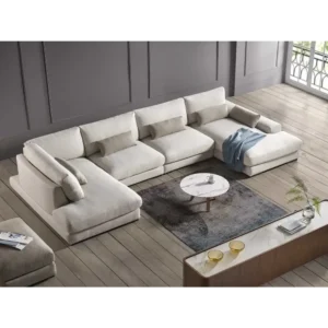 Urban Retreat Beige Velvet Deep Seat Sectiol - Image 1