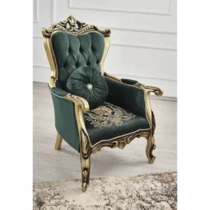 Royal Emerald Green Velvet Sofa with Intricate Gold Carvings - Image 3
