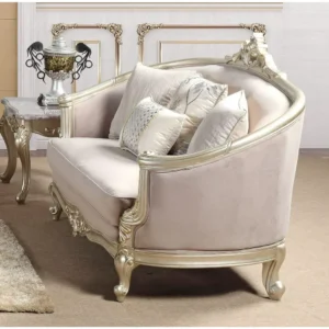 Imperial Champagne Velvet Sofa Set with Deco Gold Accents - Image 2