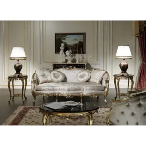 Versailles Silver-Grey Velvet Sofa with Gilded Gold Framing - Image 3