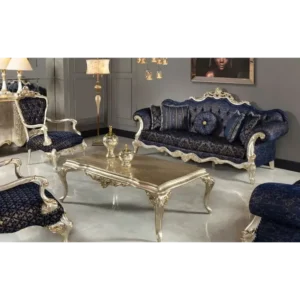 Midnight Sapphire Velvet Sofa with Silver Filigree Trim - Image 2