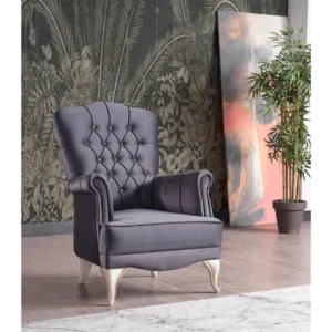 Charcoal Grey Velvet Sofa with Silver Leaf Scrolling - Image 2