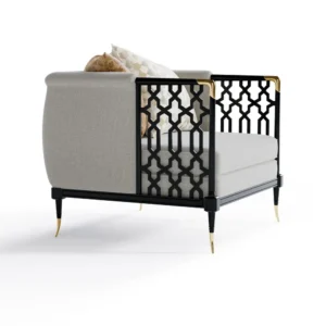 Bosphorus Turkish White Velvet Sofa with Black Lattice Arms - Image 2