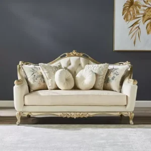Queen Anne White Velvet Loveseat with Gold Rococo Carvings - Image 1