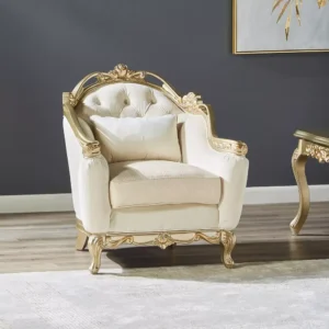 Queen Anne White Velvet Loveseat with Gold Rococo Carvings - Image 2