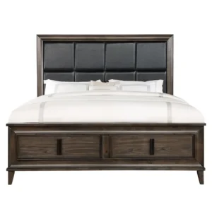 Grand Heritage Dark Brown Polish Bed with Black Leatherette Headboard - Image 2