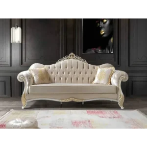 Majestic Crest Luxury Beige Leatherette Sofa - Image 1