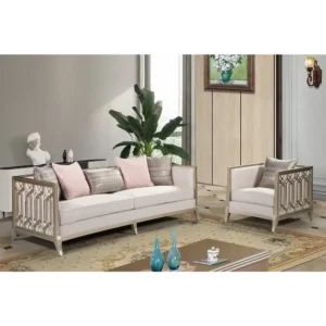 Geometric Lattice Silver Deco Velvet Sofa - Image 1