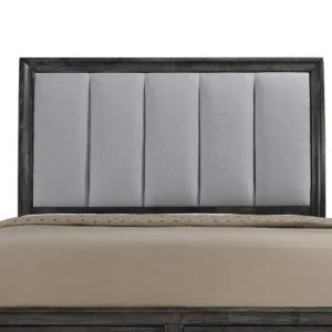 Classic Dark Brown Polish Bed with Grey Fabric Inset & Storage Drawers - Image 2