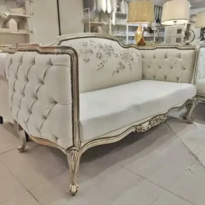 Royal Cream Velvet Settee with Floral Embroidery - Image 1