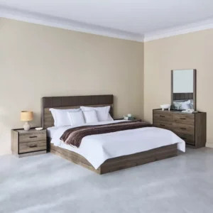 Contemporary Dark Brown Lamited Bed with Padded Leatherette Headboard - Image 1