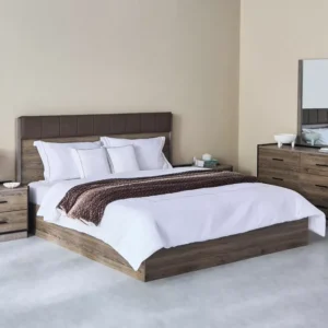 Contemporary Dark Brown Lamited Bed with Padded Leatherette Headboard - Image 2