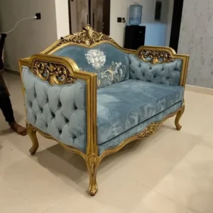Imperial Gold and Azure Blue Velvet Loveseat - Image 1